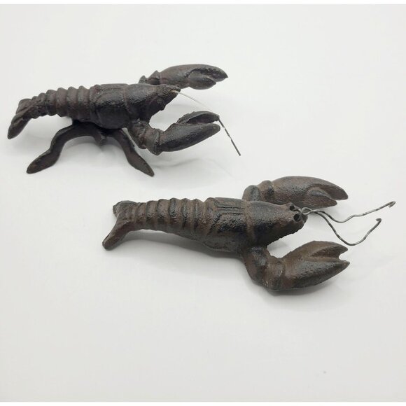 Vintage Cast Iron Lobster Crawfish Figurine Paperweight Nautical Decor Cajun Set - Picture 7 of 10